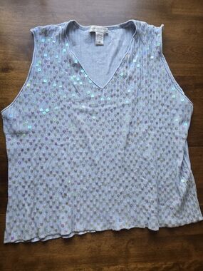 Newport News 3X Gray Ribbed Sequin Top Plus Size Sleeveless Sparkle Blouse